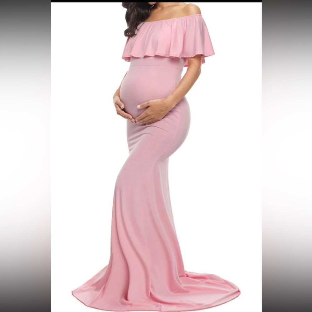 Pink Off-Shoulder Maternity Gown